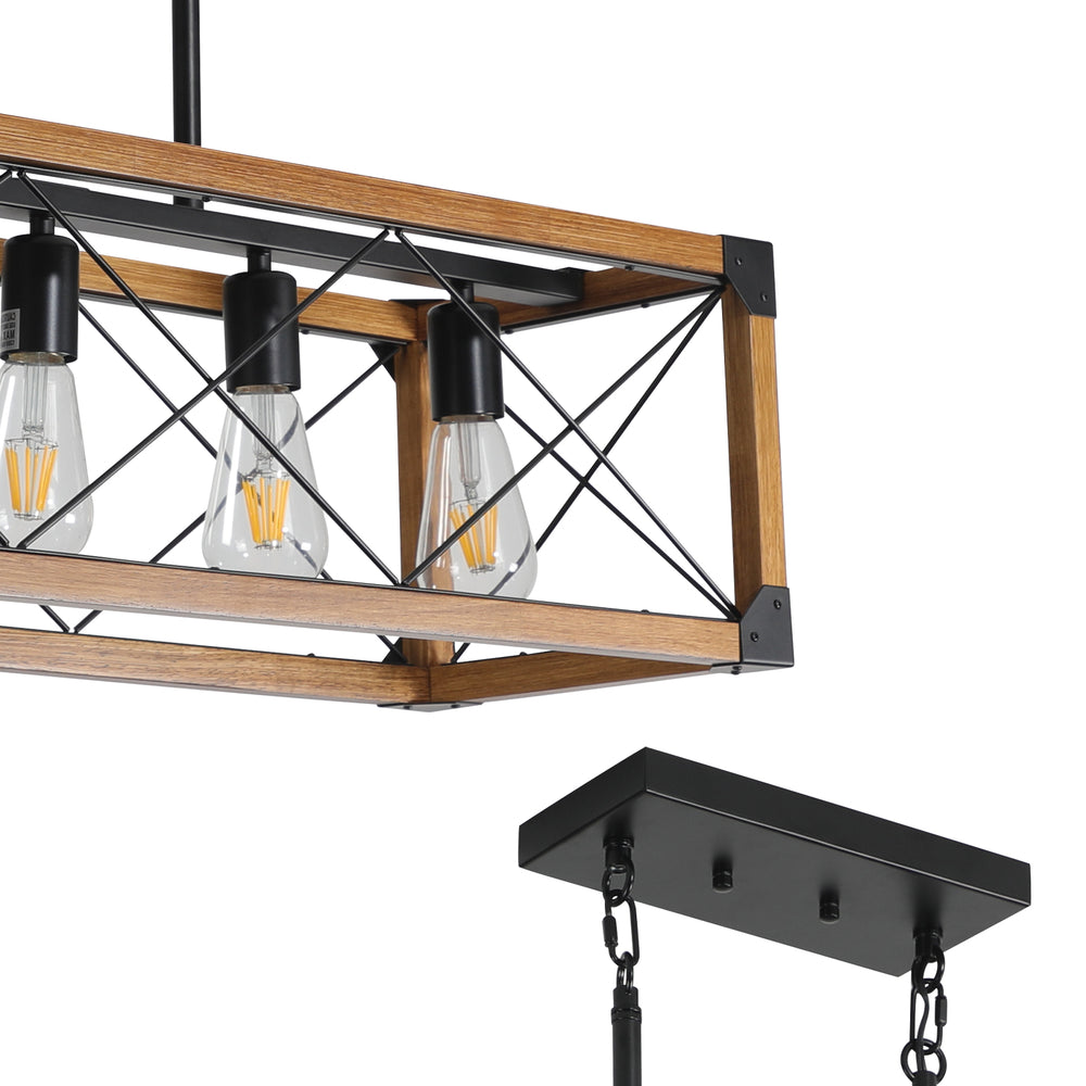 English Elm 32" Walnut Industrial Farmhouse Pendant Light Chandelier – 5-Light Fixture For Dining & Cafe Spaces W2312P368674