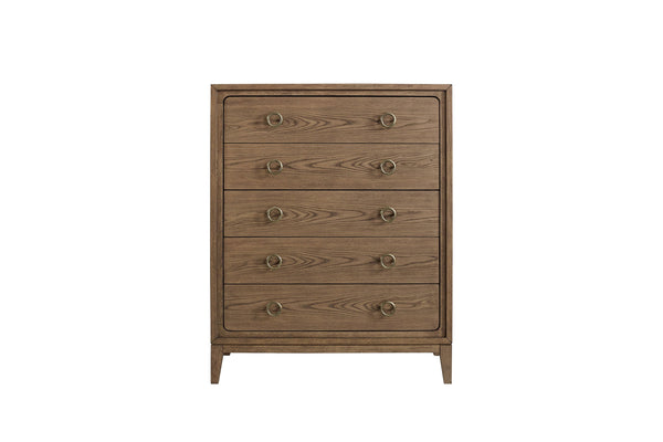 English Elm 5 Elegant 5 Drawer Dresser in Latte Finish — Solid Wood & MDF, Elm Veneers, Felt and Cedar Lined Drawers B2699P226106