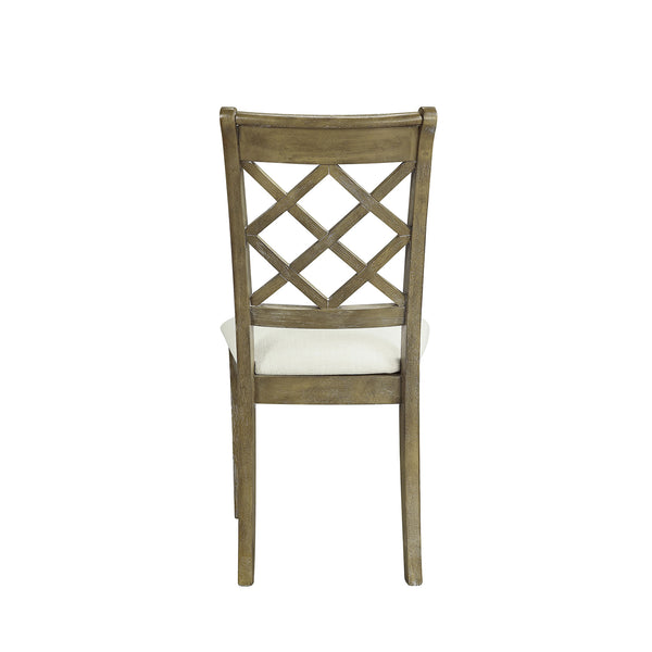 English Elm Set of 2 Padded Side Chairs Beige Upholstered Seats with Diamond Slat Back Rustic Oak Finish Comfort B016P329810