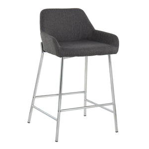 English Elm Daniella Modern Counter Stool Set Of 2 - Charcoal Upholstered Seat With Chrome Frame For Style & Comfort B202S00048