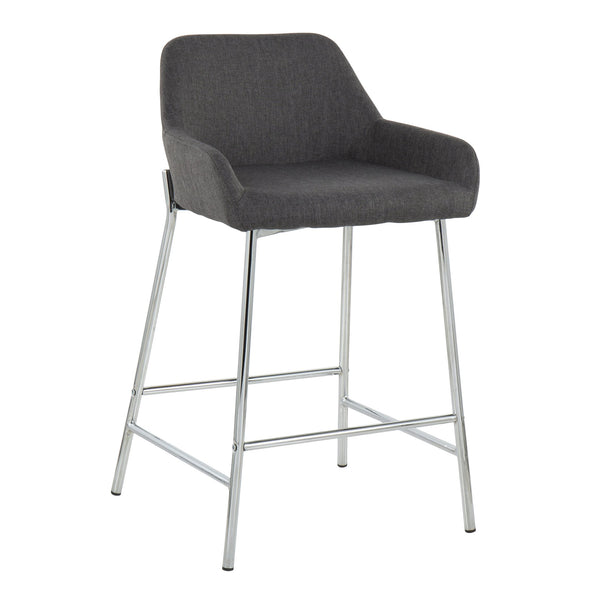 English Elm Daniella Modern Counter Stool Set Of 2 - Charcoal Upholstered Seat With Chrome Frame For Style & Comfort B202S00048