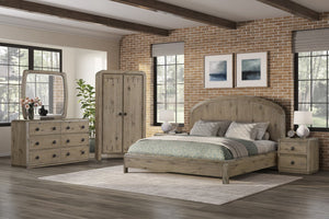 English Elm English Knotty Oak Veneer King Bed Arched Headboard Rustic Transitional Bedroom B2699S00112