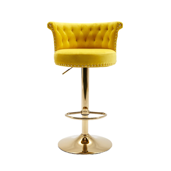English Elm UNITED Velvet 360° Rotating Bar Chair with Diamond Stitching, Gold Frame, Plush Foam Seat, Adjustable Height Yellow W1568P361719