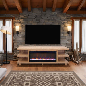 English Elm Laurel Canyon 82" Fireplace Tv Stand For Tvs Up To 90" - Rustic Oak, Electric Fireplace, Easy Setup B108P292279