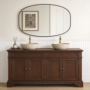 English Elm 30x40 Oval Wall Mirror Slim Metal Frame Distortion Free Glass Bathroom Entryway Accent Black W2203P476481