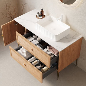 English Elm Dipa 48 Inch Floating Bathroom Vanity Walnut Cabinet Sintered Stone Top Led Sensor W2615S00209