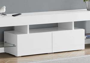 English Elm Tv Stand 63 Inch Glossy White Console with Open Shelves & Dual Drawers, Modern MDF Media Center B2710P219331