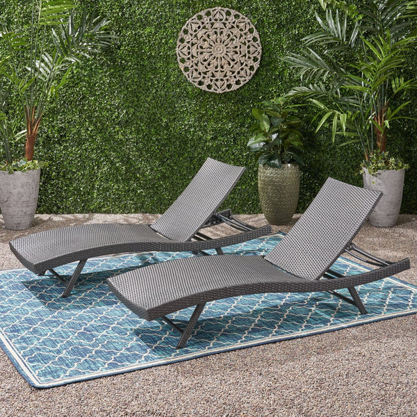 English Elm Christopher Knight Home® - Kauai Pe Wicker Chaise Lounge Set - Stylish, Adjustable Outdoor Seating For Ultimate Relaxation! 54087.00GRYMP2