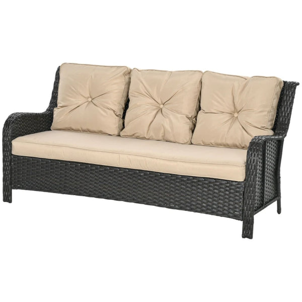 English Elm Patio Three-seat Outdoor Sofa Handwoven Pe Rattan Steel Frame with Foam Cushions T3971P446225