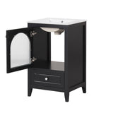 English Elm 20" Bathroom Vanity With Sink, Bathroom Cabinet With Soft Closing Glass Door, A Drawer, Black