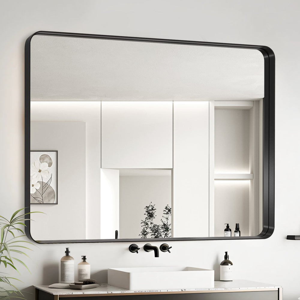 English Elm 40X32 Inch Black Aluminium Frame Bathroom Mirror - Modern, Durable, And Easy To Install For Any Space T3757P347042