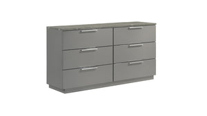 English Elm Elara Two-Tone High-Gloss Marble & Lacquer Dresser with 6 Spacious Drawers, Velvet-Lined Top (Gray) G150108690