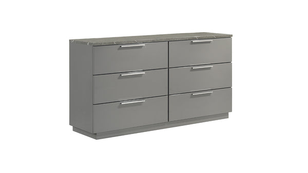 English Elm Elara Two-Tone High-Gloss Marble & Lacquer Dresser with 6 Spacious Drawers, Velvet-Lined Top (Gray) G150108690
