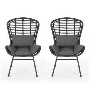 English Elm Christopher Knight Home® - Frazer Woven Rattan Patio Chairs Set of 2 with Water-Resistant Cushions and Durable Iron Frame Grey 65489.00GRY