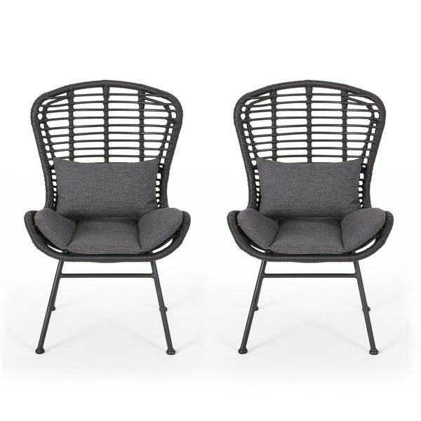 English Elm Christopher Knight Home® - Frazer Woven Rattan Patio Chairs Set of 2 with Water-Resistant Cushions and Durable Iron Frame Grey 65489.00GRY