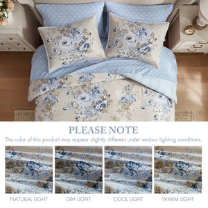 English Elm 7-piece King Floral Comforter Set Reversible Botanical Bedding with Sheets and Shams B035P408242