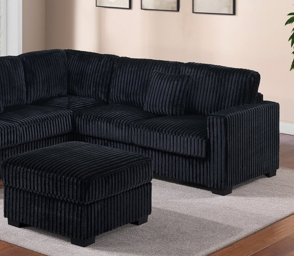 English Elm Black Jumbo Corduroy L-shaped Sectional Set with Ottoman for Modern Living Rooms B011S02202