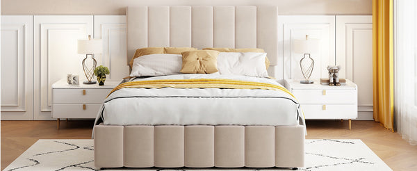 English Elm Full Size Linen Upholstered Platform Bed with Hydraulic Lift Storage and Foam Headboard N708P201551A