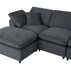 English Elm 124.8" Modular 7-seater L-shaped Sectional Plush Chenille Pine Frame Living Room N711P307955E