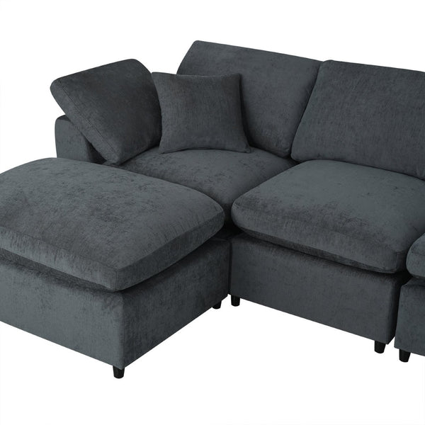 English Elm U_style Seven Seat Modular Sectional Chenille Sofa with Ottoman Pine Frame Living Room Gray WY000469AAE