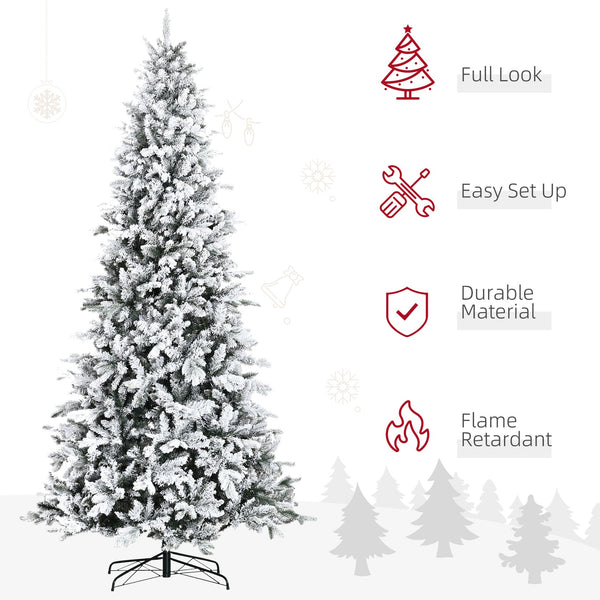 English Elm HOMCOM 9ft Snow-Flocked Pine Artificial Christmas Tree with 2068 Branches, Auto-Open, Fire-Safe Decor W2225P217077