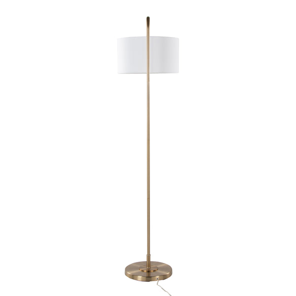 English Elm Puck 63.75" Contemporary Gold Metal Floor Lamp with White Linen Drum Shade, Arched Base & Switch B202P223989