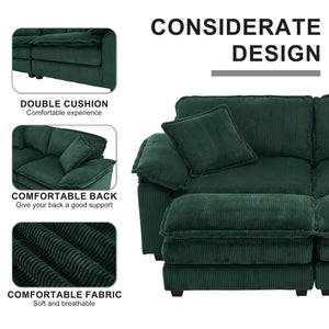 English Elm Corduroy Plush 2-Seat Sofa with 2 Back Cushions, Toss Pillows & Ottomans — Deep Seat Comfort Green W2363S00065