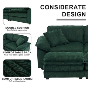 English Elm Corduroy Two Seat Sofa with Ottomans Deep Cushioned Couch for Cozy Living Rooms Green W2363P216122