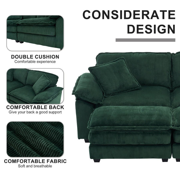 English Elm Corduroy Two Seat Sofa with Ottomans Deep Cushioned Couch for Cozy Living Rooms Green W2363P216122