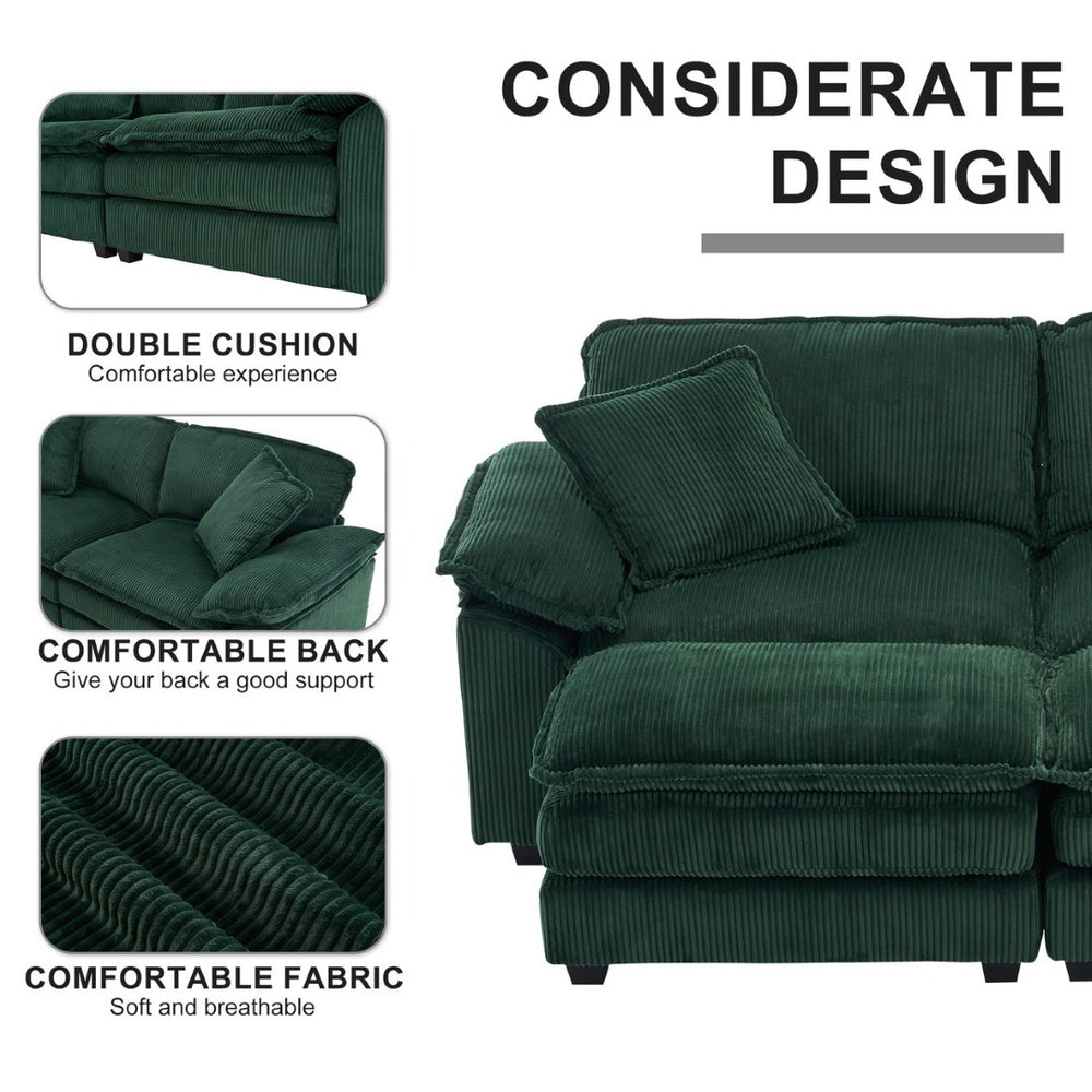 English Elm Corduroy Two Seat Sofa with Ottomans Deep Cushioned Couch for Cozy Living Rooms Green W2363P216160