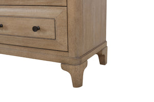 English Elm Queen Sand Canopy Bedroom Set with USB Nightstand, Cedar/Felt Drawers, Metal Accents & Mirror B2699S00058