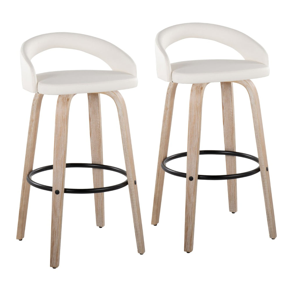 English Elm Fixed-height Swivel Barstools Whitewashed Bentwood Faux Leather Kitchen Island Set B202S01912