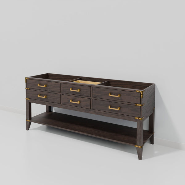 English Elm Brown Oak Double Bath Vanity – Elegant 72" W X 22" D Design With Ample Storage & Soft-Close Drawers B2731P260289