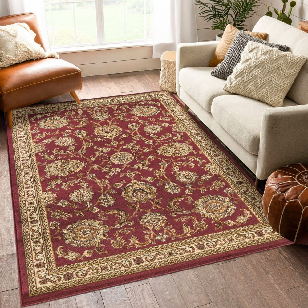 English Elm Classic Oriental All-over Patterned Area Rug in Rich Red for Living and Dining Rooms B186P452283