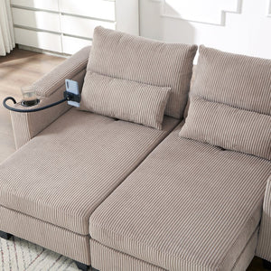 English Elm Convertible Chaise Lounge Sofa Chair & Bed - Corduroy With Usb Ports, Cup Holders & Storage Space N719S002021D