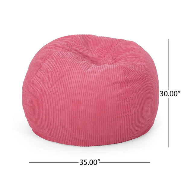 English Elm Christopher Knight Home® - Kenli Corduroy Polyester 3ft Bean Bag Chair with High-Density Foam Filling — Modern Cozy Accent Chair Pink N778P185629P