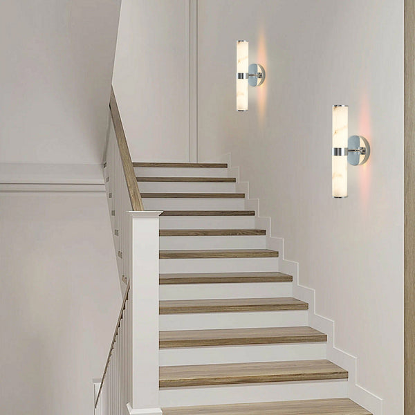 English Elm Resin Imitation Marble Texture Wall Light Set of 2 with Sleek Iron Frame, Minimalist Ambient Sconces for Hallways Bedrooms Bathrooms Chrome W1340P189552