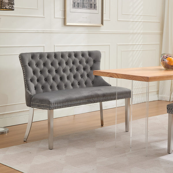 English Elm Velvet Mid-Century Double Dining Loveseat Bench with Hand-Tufted Buttons, Wingback Comfort, Luxe Seating Gray W1143P362520