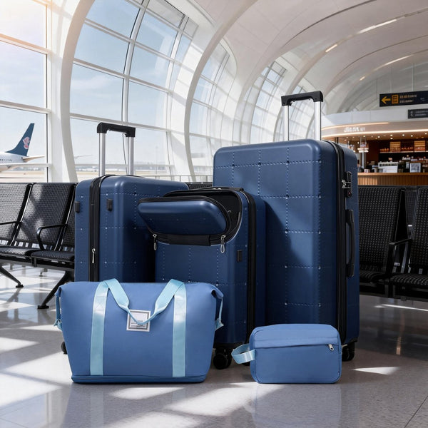 English Elm Luggage 5 Piece Hardside Abs Set with Front Access Carry on and Tsa Spinner Wheels Blue N732P391557C