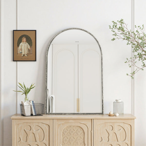 English Elm Arched Decorative Wall Mirror for Bathroom Vanity and Entryway — Elegant Arch Design for Living Room Bedroom Silver W757P251825