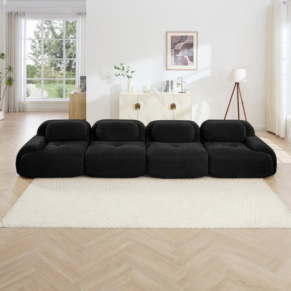 English Elm 4-seat Modular Corduroy Sectional Sofa Low Profile Ergonomic Living Room Seating Black W714S01279
