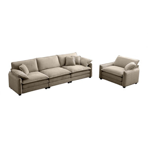 English Elm Mid-Century Modern Sofa Set: 3-Seater & Single Seat With Pillows, Plush Tan Corduroy For Comfort W714S00716