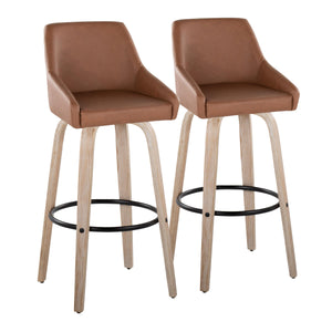 English Elm Hannah 30" Transitional Swivel Barstool Set of 2 — Camel Faux Leather, Whitewash Wood Legs, Metal Footrest B202S00602