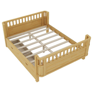 English Elm Twin Kids Platform Bed Solid Pine White Finish with Storage Drawers and Safety Rails Natural W2593P409119