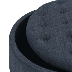 English Elm Tufted Linen Square Ottoman with Lift Top Storage Nailhead Trim Living Room Dark Blue B2748P481672