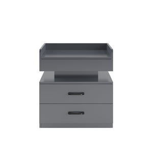 English Elm 1 Nightstand with Remote LED Strip Light, Two Drawers and Spacious Storage for Cozy Ambient Bedrooms Gray W368P239007