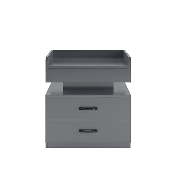 English Elm 1 Nightstand with Remote LED Strip Light, Two Drawers and Spacious Storage for Cozy Ambient Bedrooms Gray W368P239007