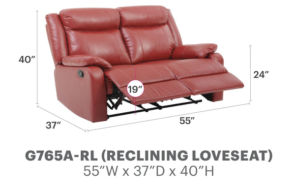 English Elm Glory PU Reclining Loveseat with Channel Tufted Back for Lumbar Support and Compact Spaces Comfort Red 26 L x 58 W x 30 H B078108428