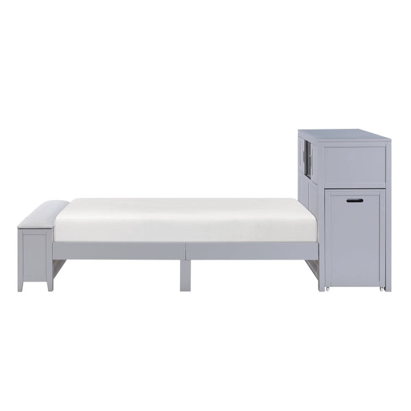 English Elm Gray Full Platform Bed with Bookcase Headboard Fold Out Desk Drawers and Footboard Bench Gray B011S02325