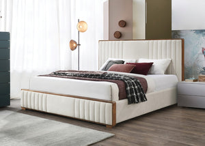 English Elm Kaleea Eastern King Bed Beige Chenille Channel Tufted Headboard Walnut Wood Frame B2756S00039